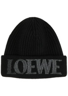 Loewe Logo-embroidered Ribbed Wool Beanie - Black - One Size