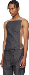 Courrèges Beige & Gray Illusion Square Denim Tank Top