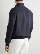Thom Sweeney - Suede-Trimmed Linen-Twill Bomber Jacket - Blue
