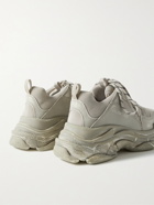 Balenciaga - Triple S Mesh and Distressed Leather Sneakers - Neutrals