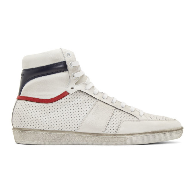 Photo: Saint Laurent White and Navy Court Classic SL/10 Sneakers