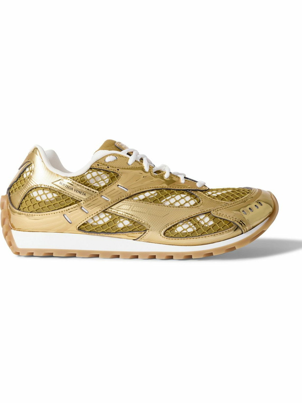 Photo: Bottega Veneta - Orbit Metallic Rubber and Mesh Sneakers - Gold