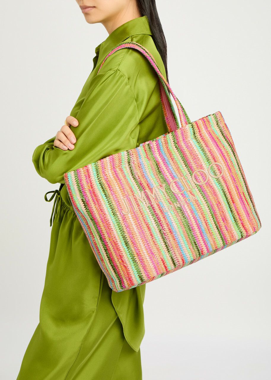 Jimmy Choo Beach Striped Raffia Tote - Green - One Size