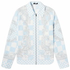 Versace Men's Checkerboard Medusa Print Zip Blouson in Pastel Blue White Silver