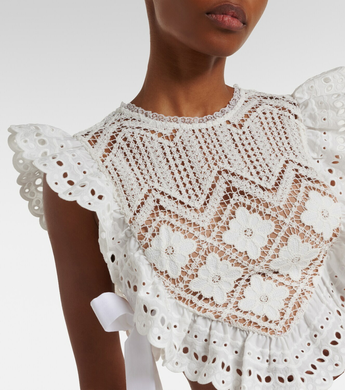 Self-Portrait Crochet ruffled crop top