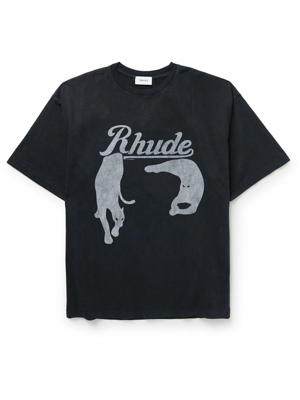 Photo: Rhude - Black Cat Logo-Print Cotton-Jersey T-Shirt - Black
