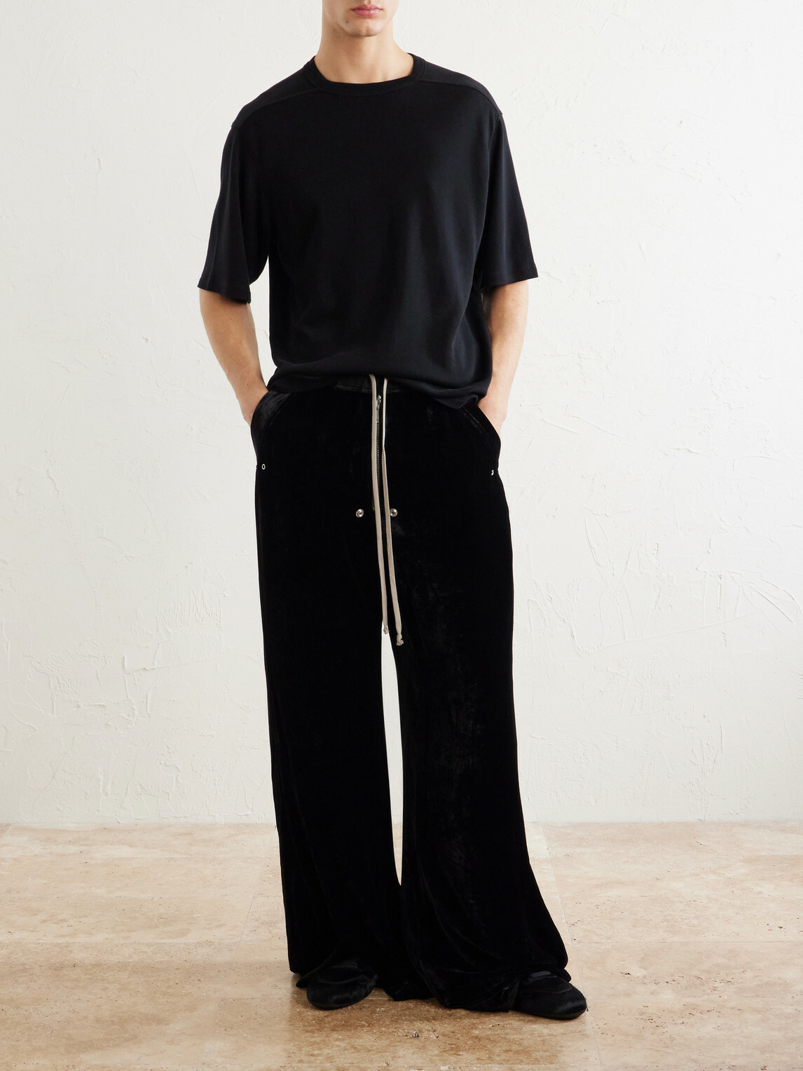 Rick Owens - Bela Wide-Leg Drawstring Velour Trousers - Black