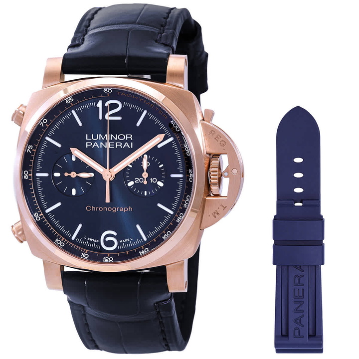 Photo: Panerai Luminor Chrono Goldtech Blu Notte Hand Wind Blue Dial Mens Watch PAM01111