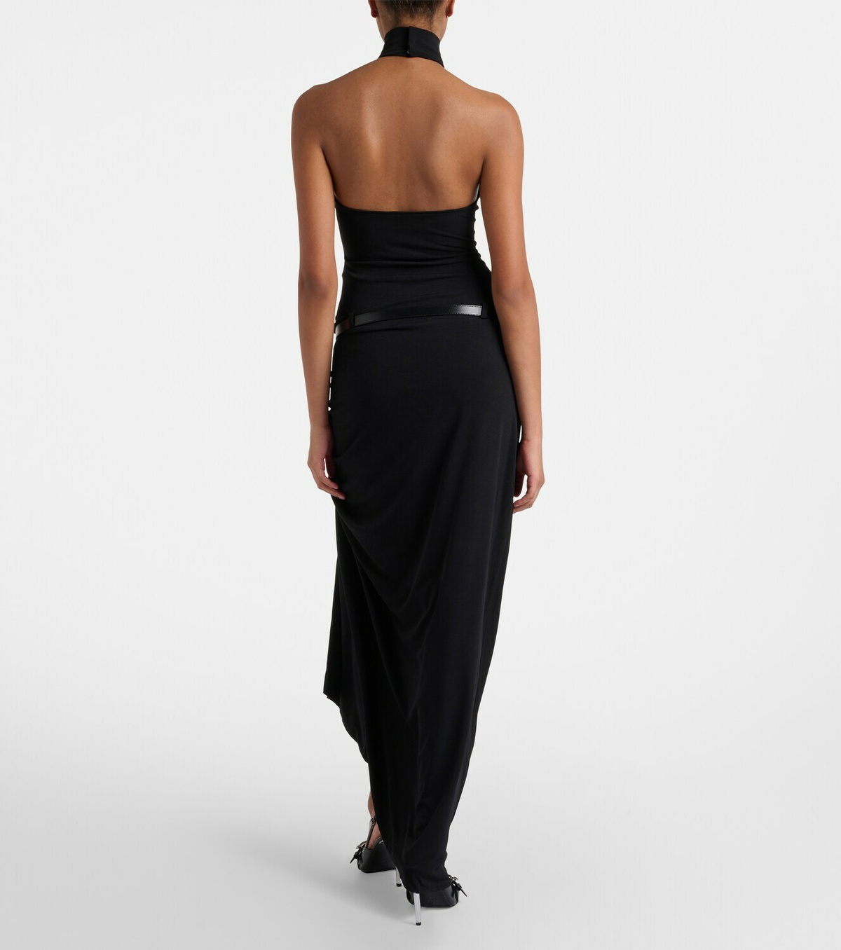 Coperni Belted asymmetric draped halterneck maxi dress