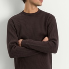 BEAMS Men's Waffle Crew Neck Sweatshirt in Dark Brown