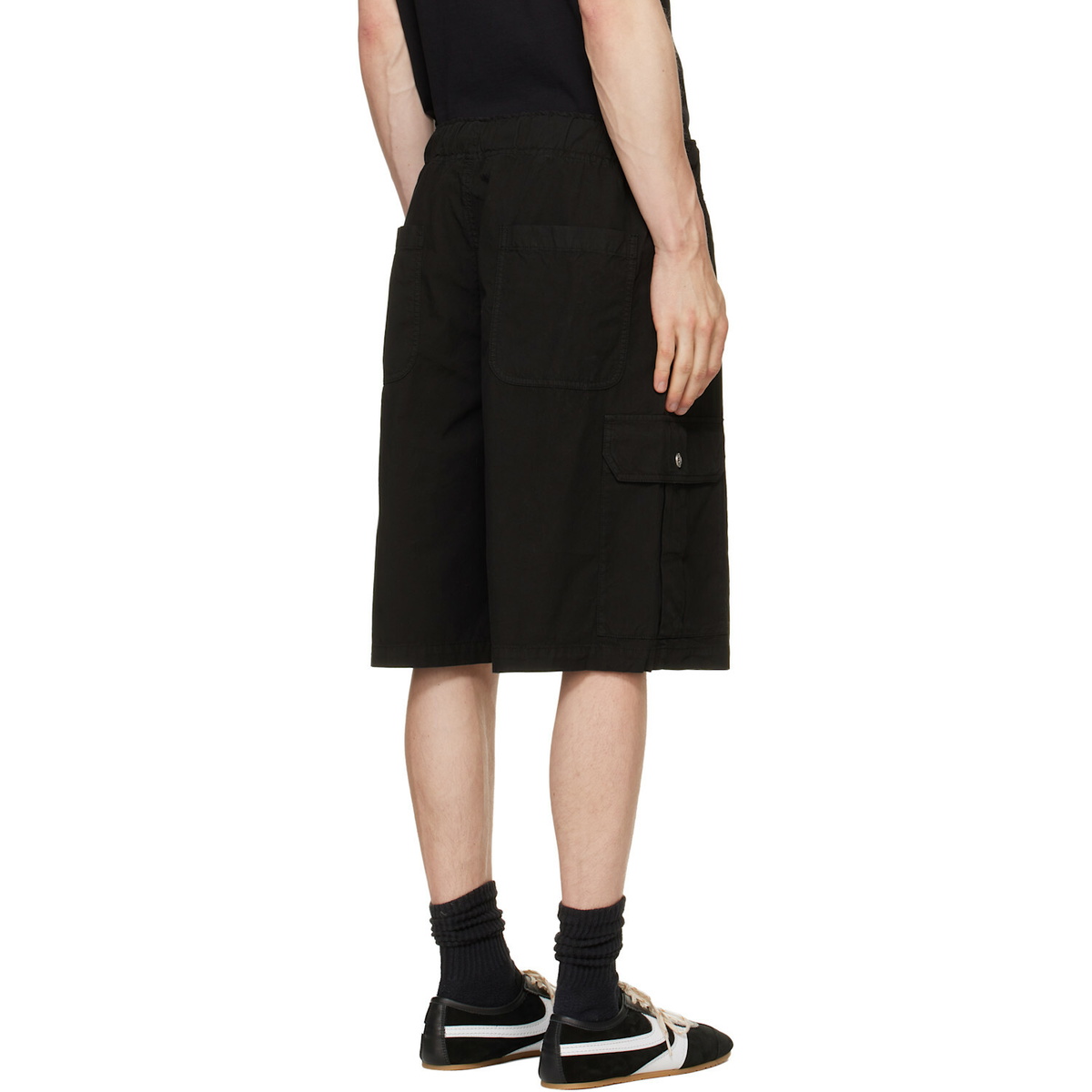 Palm Angels Black Curved Logo Loose Cargo Shorts