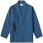 Universal Works Men's Japanese Waffle Kyoto Work Jacket in Faded Blue