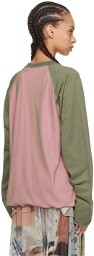 Serapis SSENSE Exclusive Khaki & Pink Reversible Long Sleeve T-Shirt
