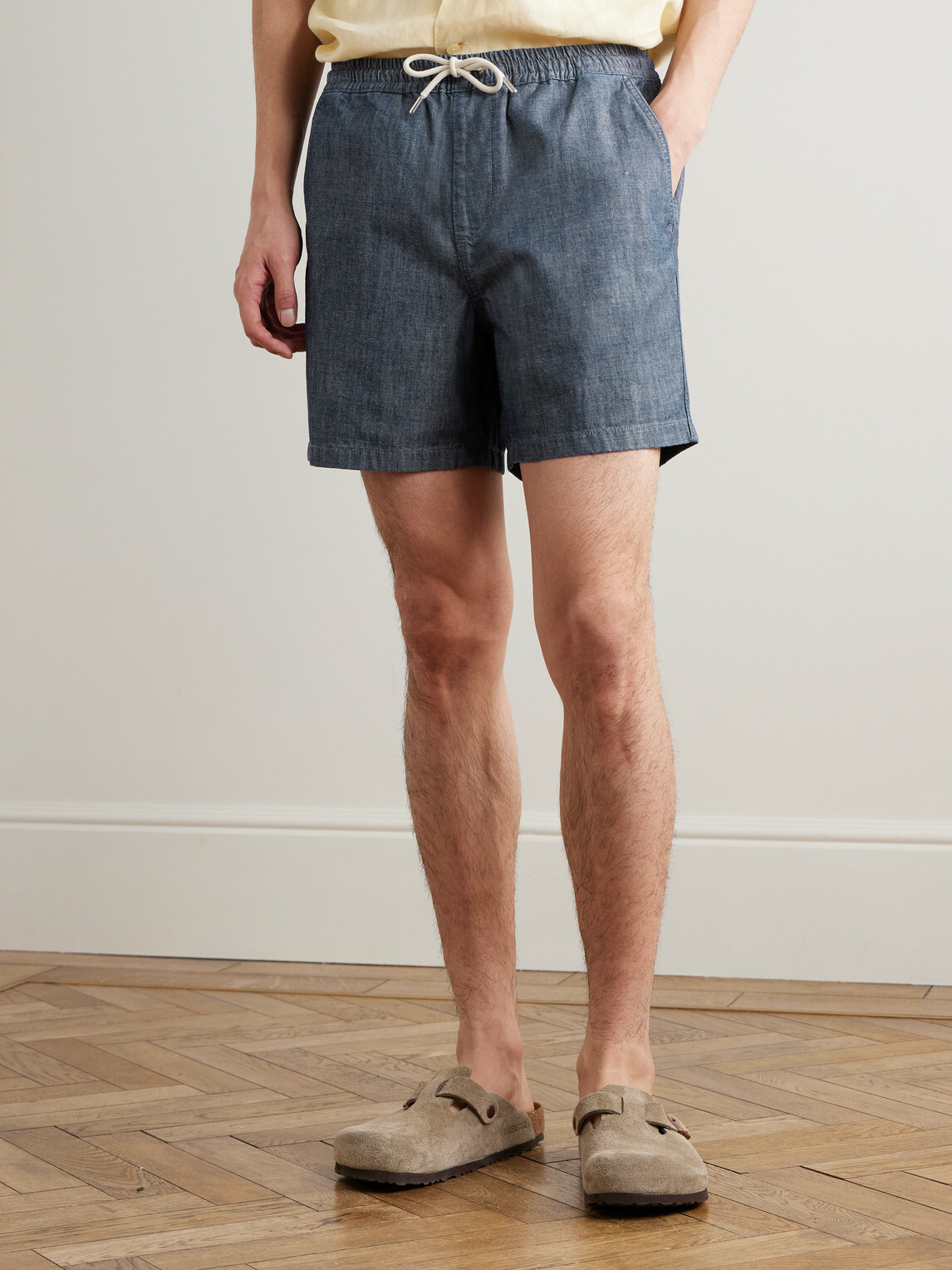 NN07 - Gregor 10056 Straight-Leg Cotton-Chambray Drawstring Shorts - Blue