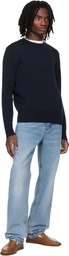 AMI Paris Navy Wool Contrasted Ami de Coeur Crewneck Sweater