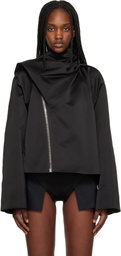 Rick Owens Black Temple Cropped Scarf Flight Jacket