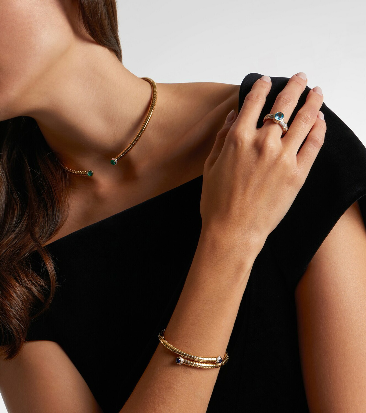 Marina B 18kt yellow gold bangle with blue sapphires and diamonds