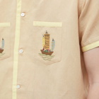 Bode Men's Ship Applique Vacation Shirt in Tan Multi