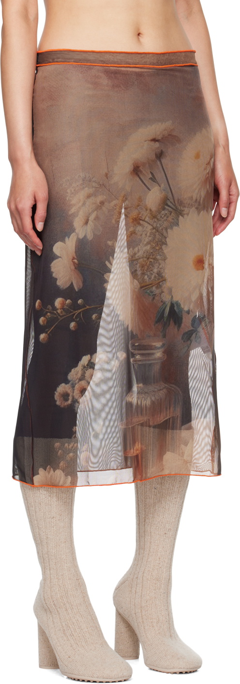 Rokh Multicolor Vase Of Flowers Printed Midi Skirt