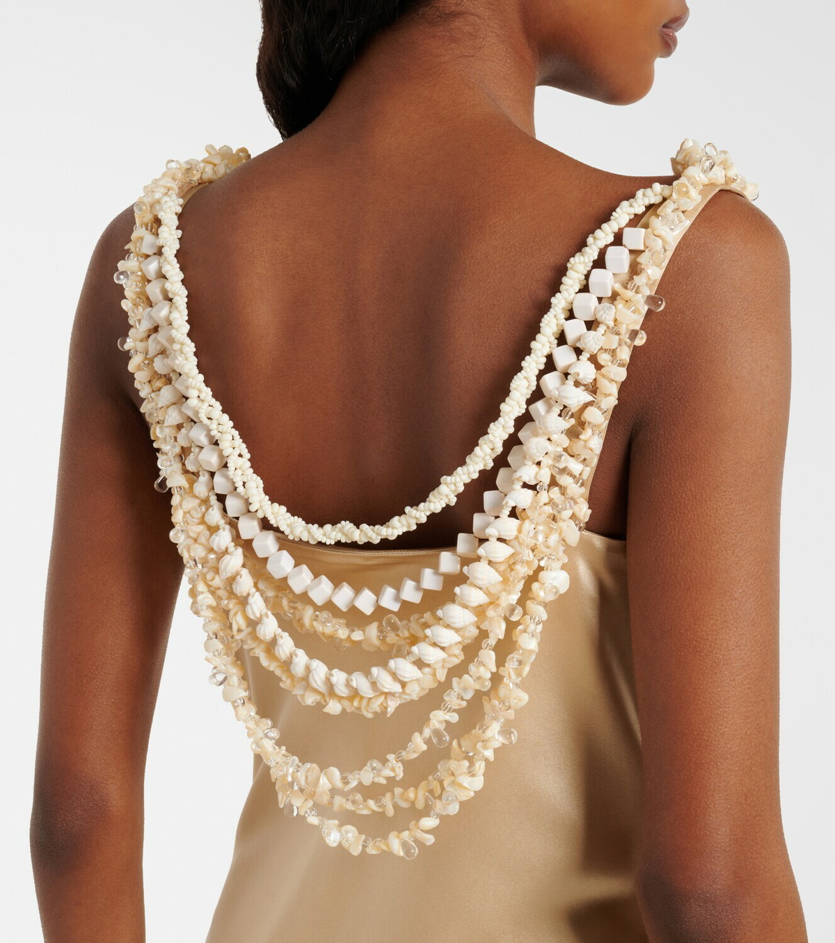 Balmain Embellished silk satin slip dress
