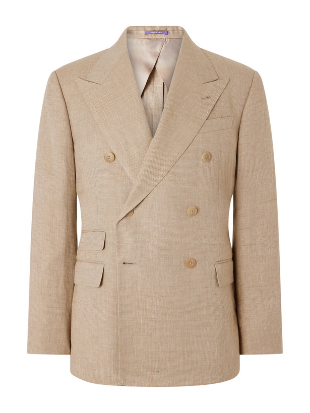 Photo: Ralph Lauren Purple label - Double-Breasted Linen, Cotton and Silk-Blend Suit Jacket - Neutrals