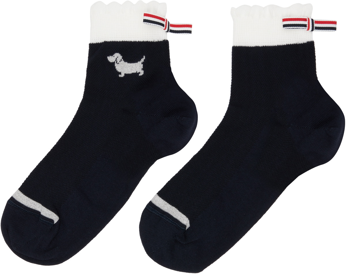 Thom Browne Black Pointelle Stitch Hector Crew Socks
