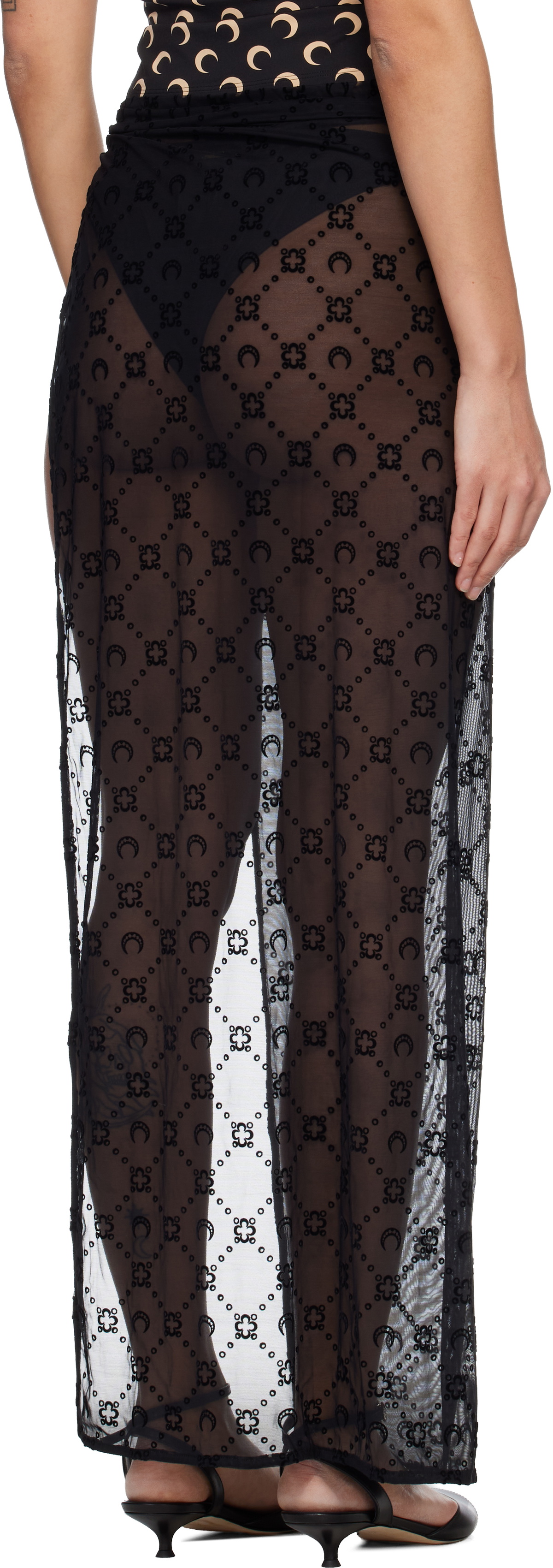 Marine Serre Black Moonogram Meshflock Cover-Up Skirt
