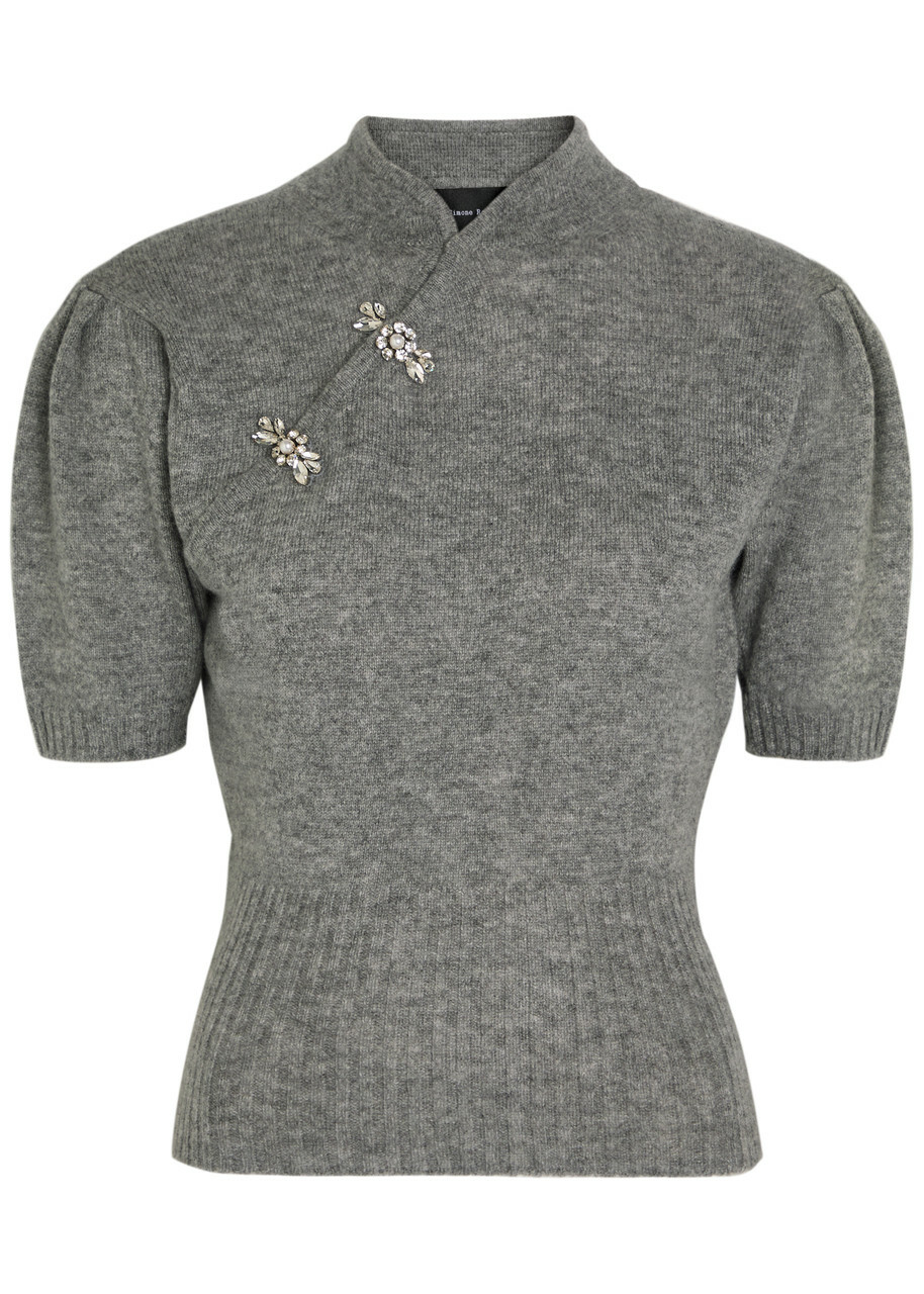 Simone Rocha Mandarin-collar Embellished Cashmere Jumper Grey