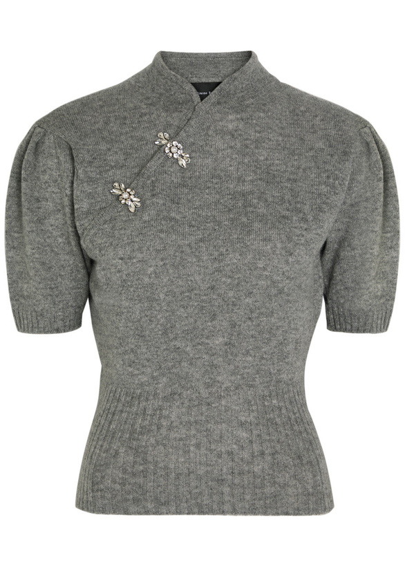 Photo: Simone Rocha Mandarin-collar Embellished Cashmere Jumper Grey