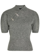 Simone Rocha Mandarin-collar Embellished Cashmere Jumper Grey