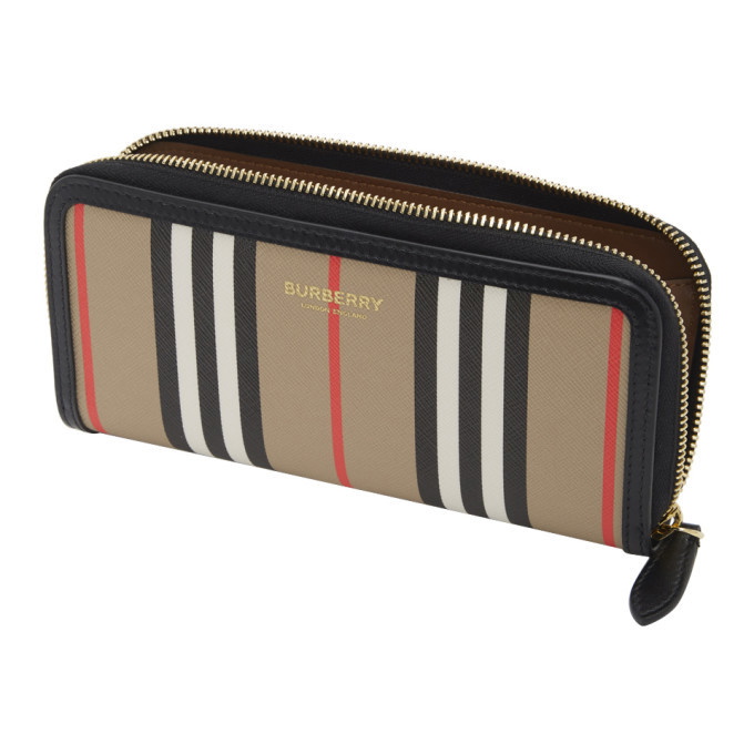 Burberry Beige/Black Icon Stripe Coated Canvas and Leather Small
