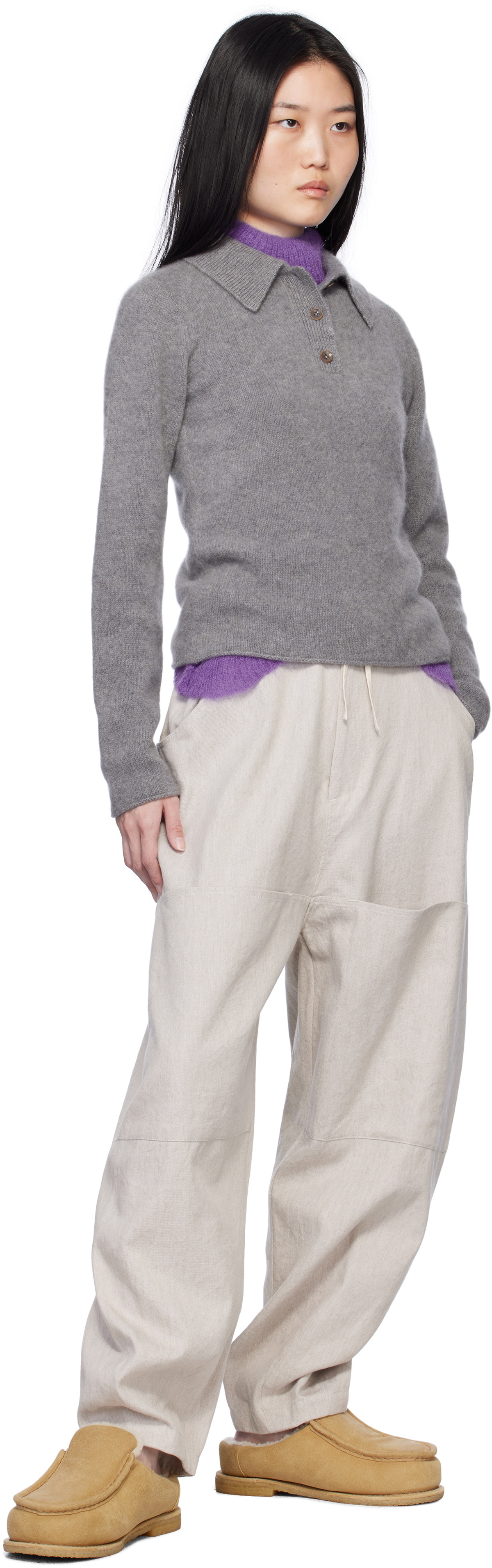 The Elder Statesman Gray Fitted Polo