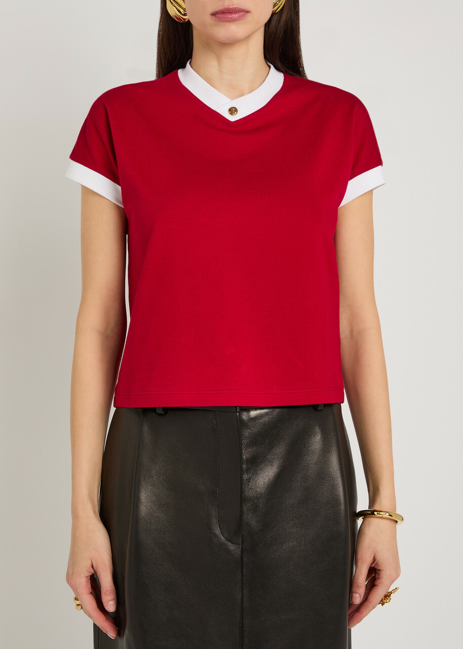 Versace Vintage Cropped Stretch-cotton T-shirt Red