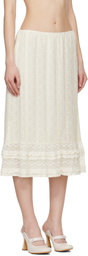 Anna Sui Off-White Floral Ruffle Stretch Lace Midi Skirt