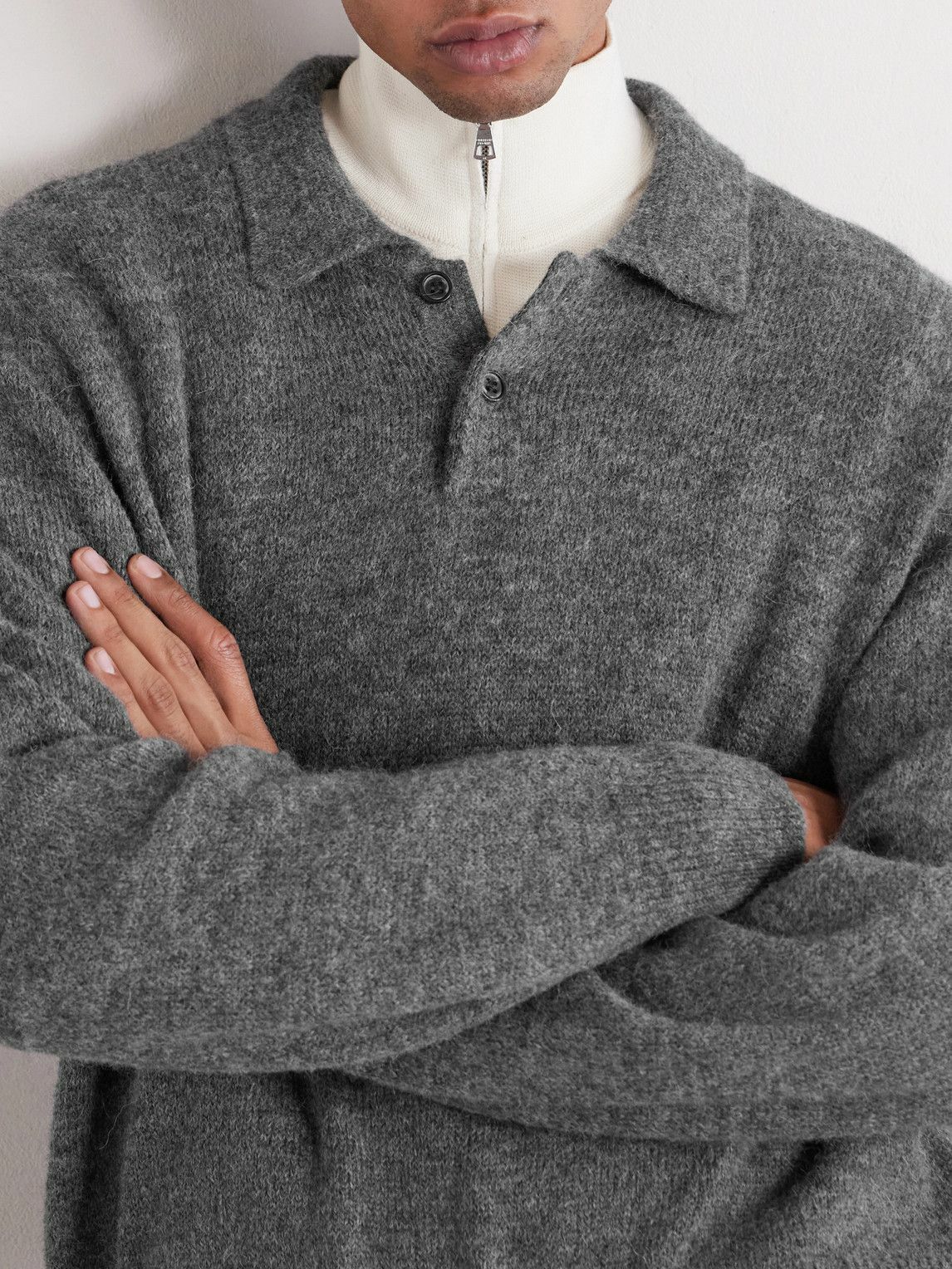 Corridor - Baby Alpaca-Blend Polo Sweater - Gray