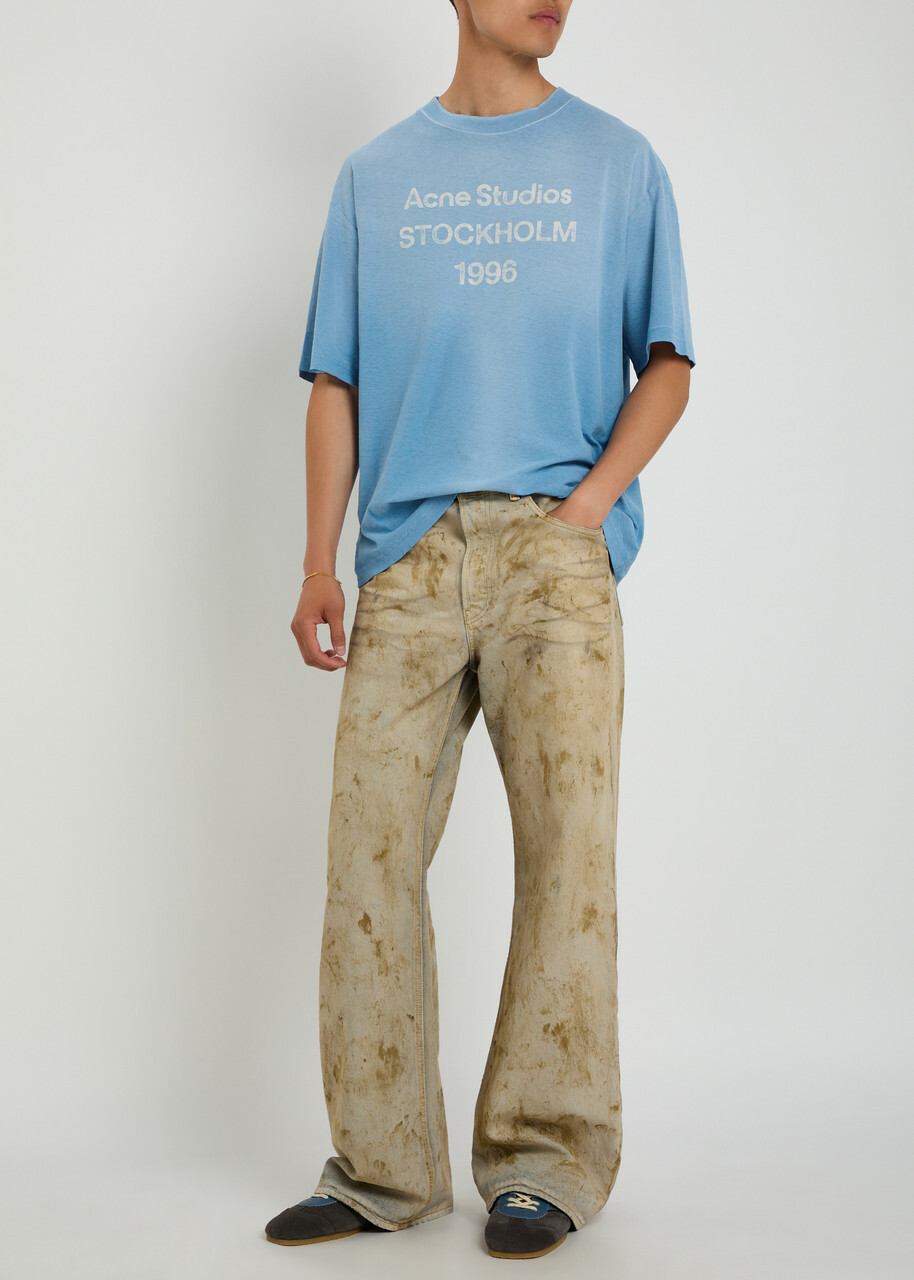 Acne Studios Logo-print Cotton-blend T-shirt Light Blue