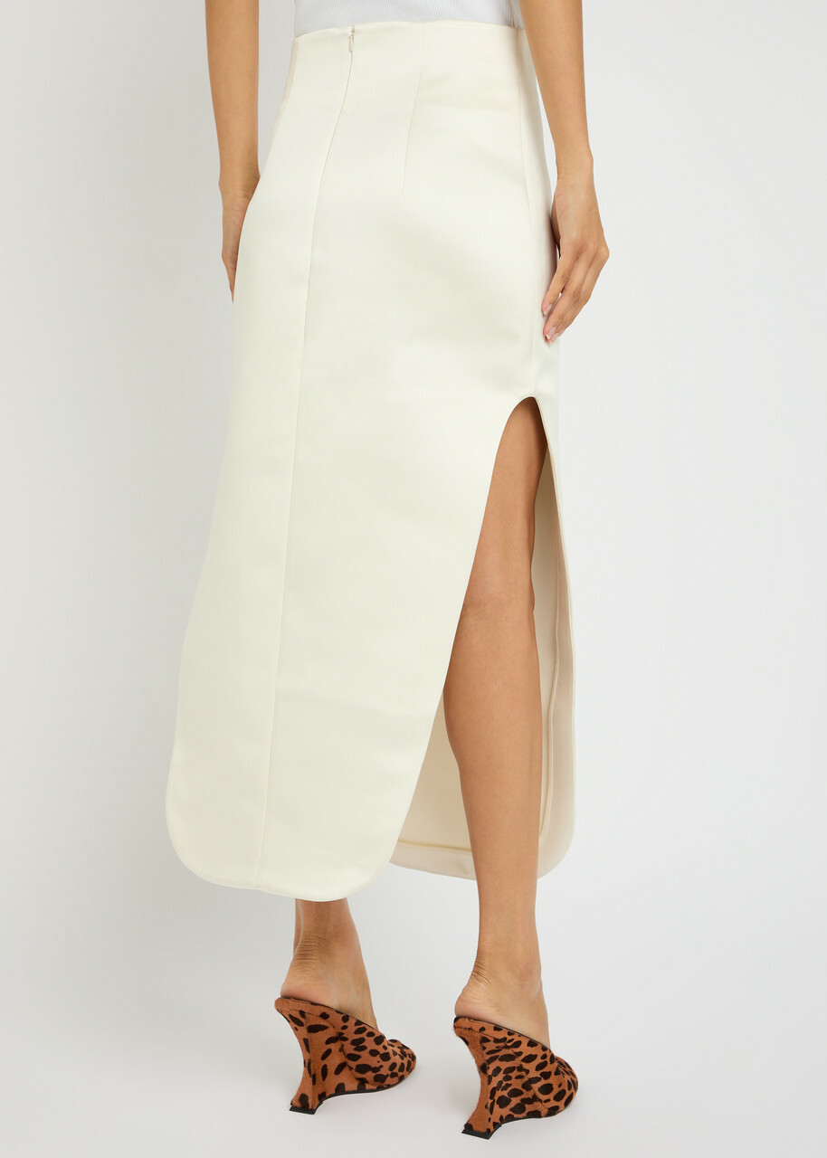 A.W.A.K.E Mode Side-split Satin Midi Skirt Ivory