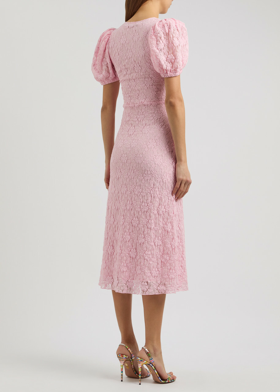 Rotate Sunday Floral Lace Midi Dress Light Pink