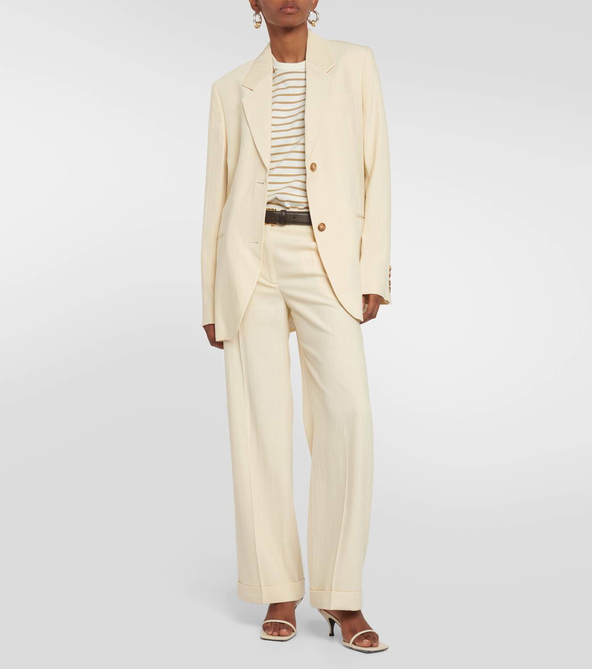 SS25【TOTEME】Beige Viscose Blazer High collar Loose Fit Totême BEIGE VISCOSE BLAZER WITH HIGH COLLAR | residenza725