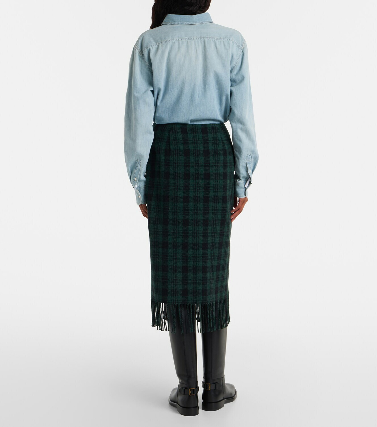 Polo Ralph Lauren Checked fringed wool-blend wrap skirt