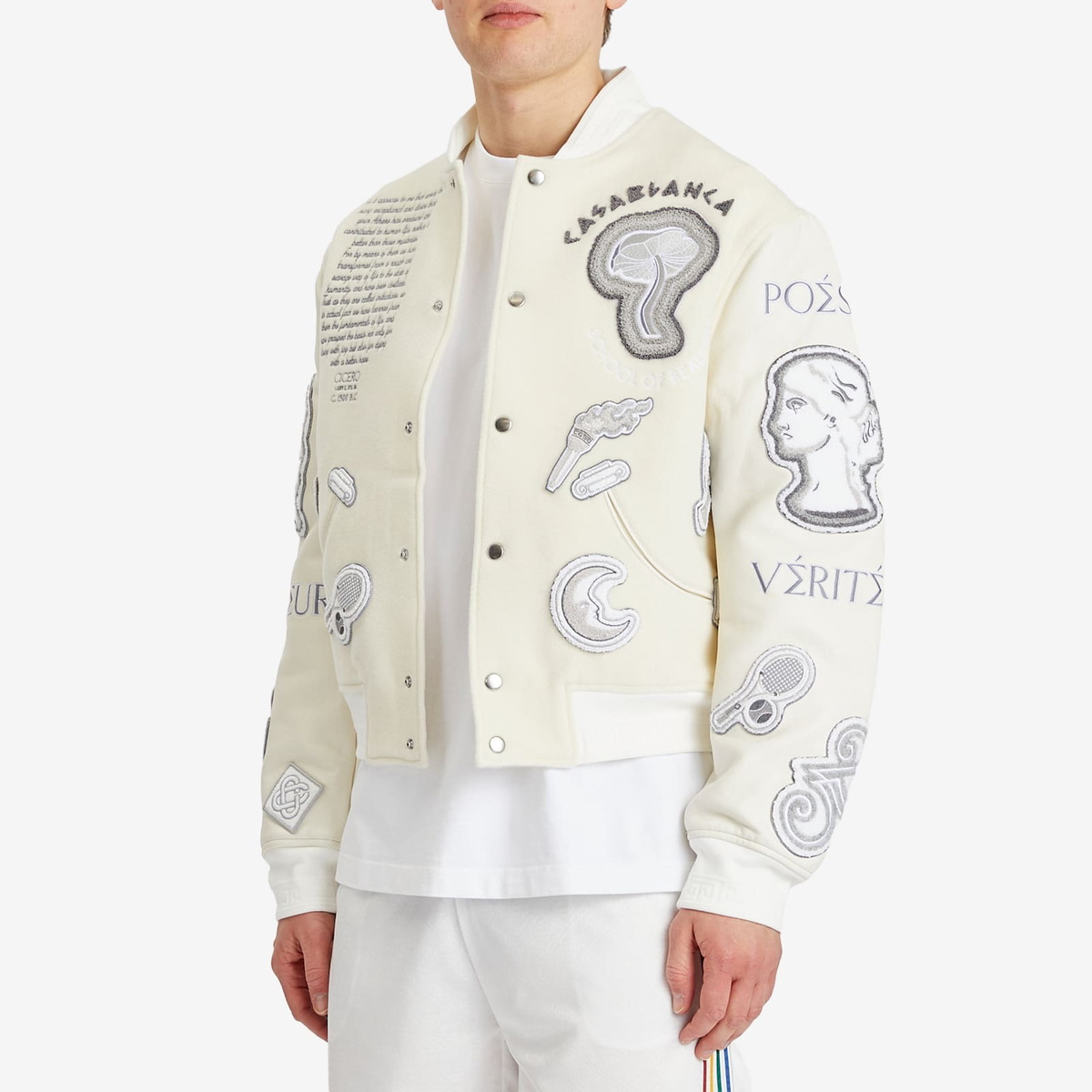 Casablanca Men's Chenille Embroidered Varsity Jacket in Off White