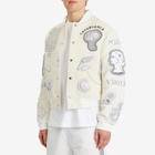 Casablanca Men's Chenille Embroidered Varsity Jacket in Off White