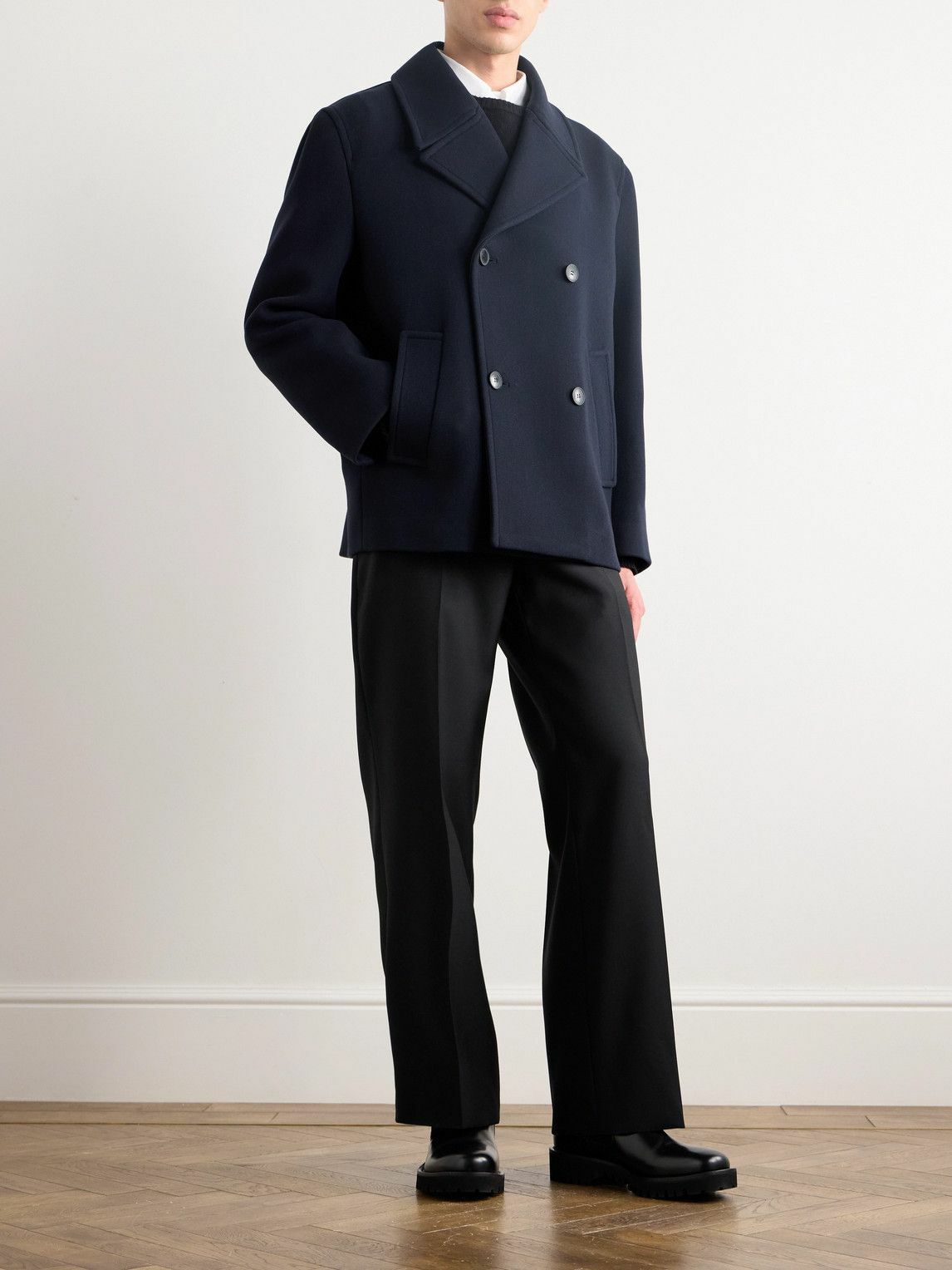Valentino Garavani - Double-Breasted Wool-Twill Peacoat - Blue