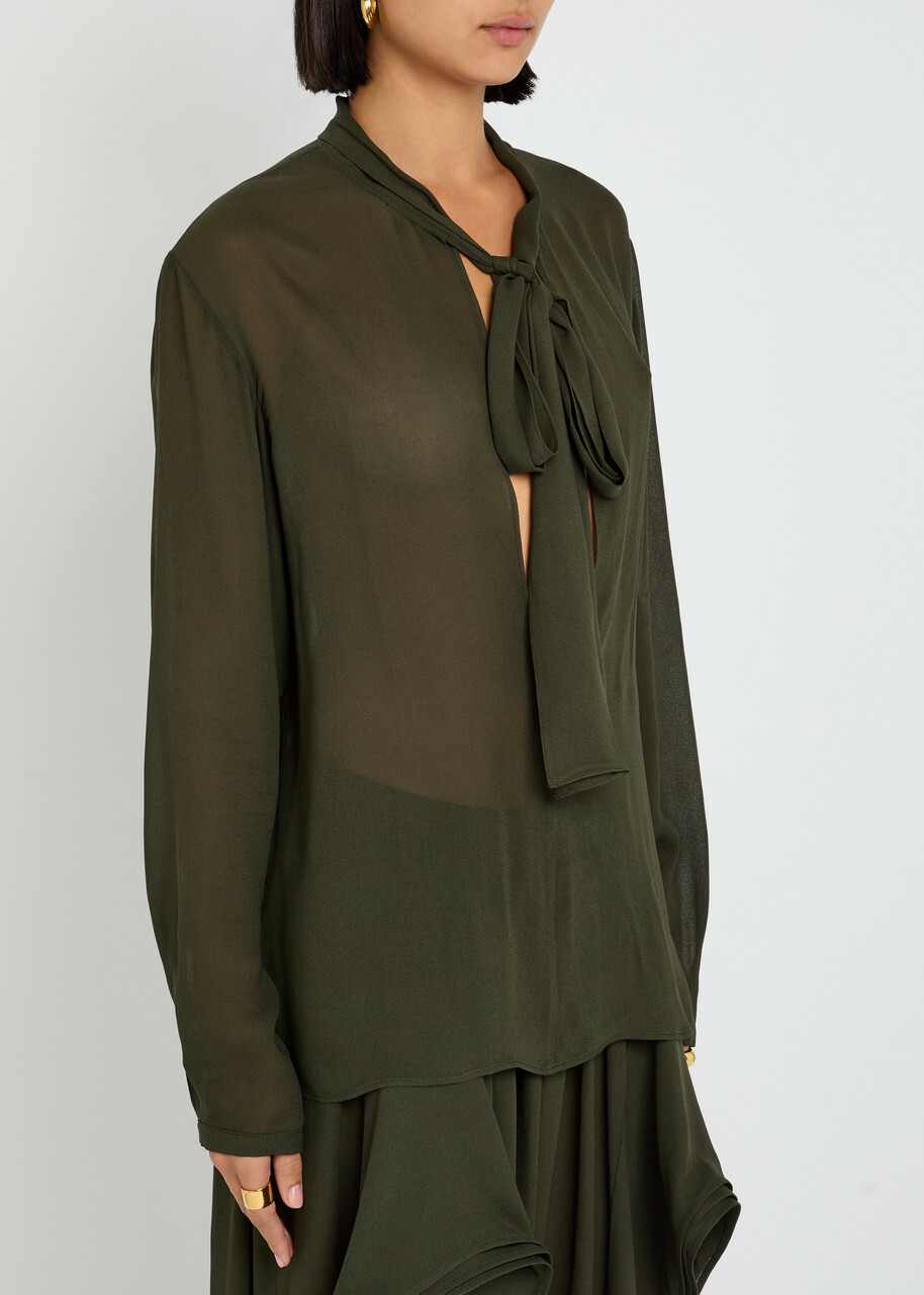 Alaïa Scarf Semi-sheer Chiffon Blouse Olive