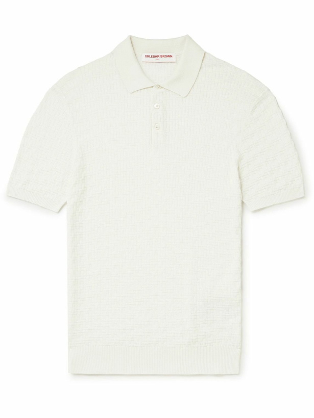 Photo: Orlebar Brown - 007 Burnham Slim-Fit Jacquard-Knit Mulberry Silk and Cotton-Blend Polo Shirt - White