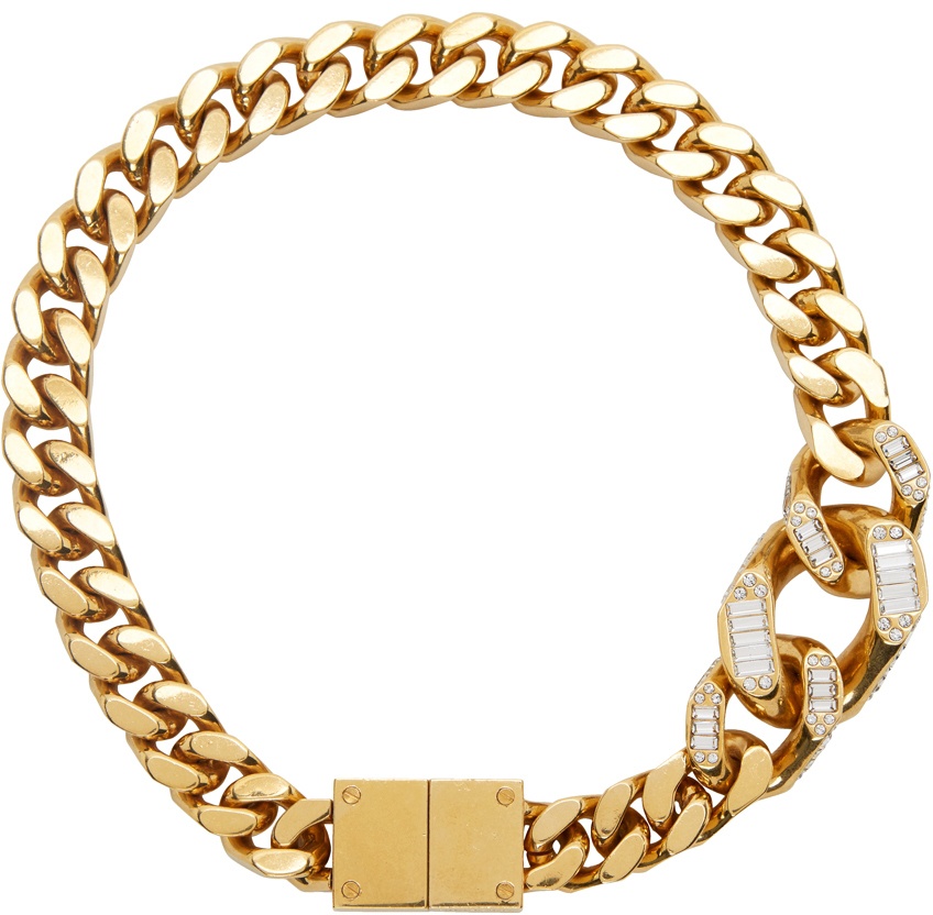 Burberry Gold Crystal Detailed Curb Chain Necklace