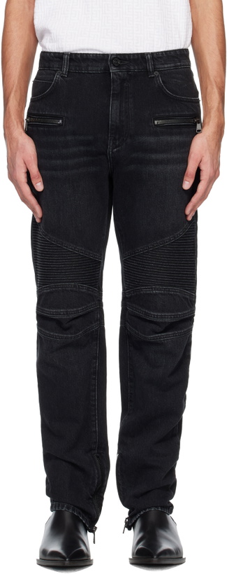 Photo: Balmain Black Vintage Denim Biker Jeans