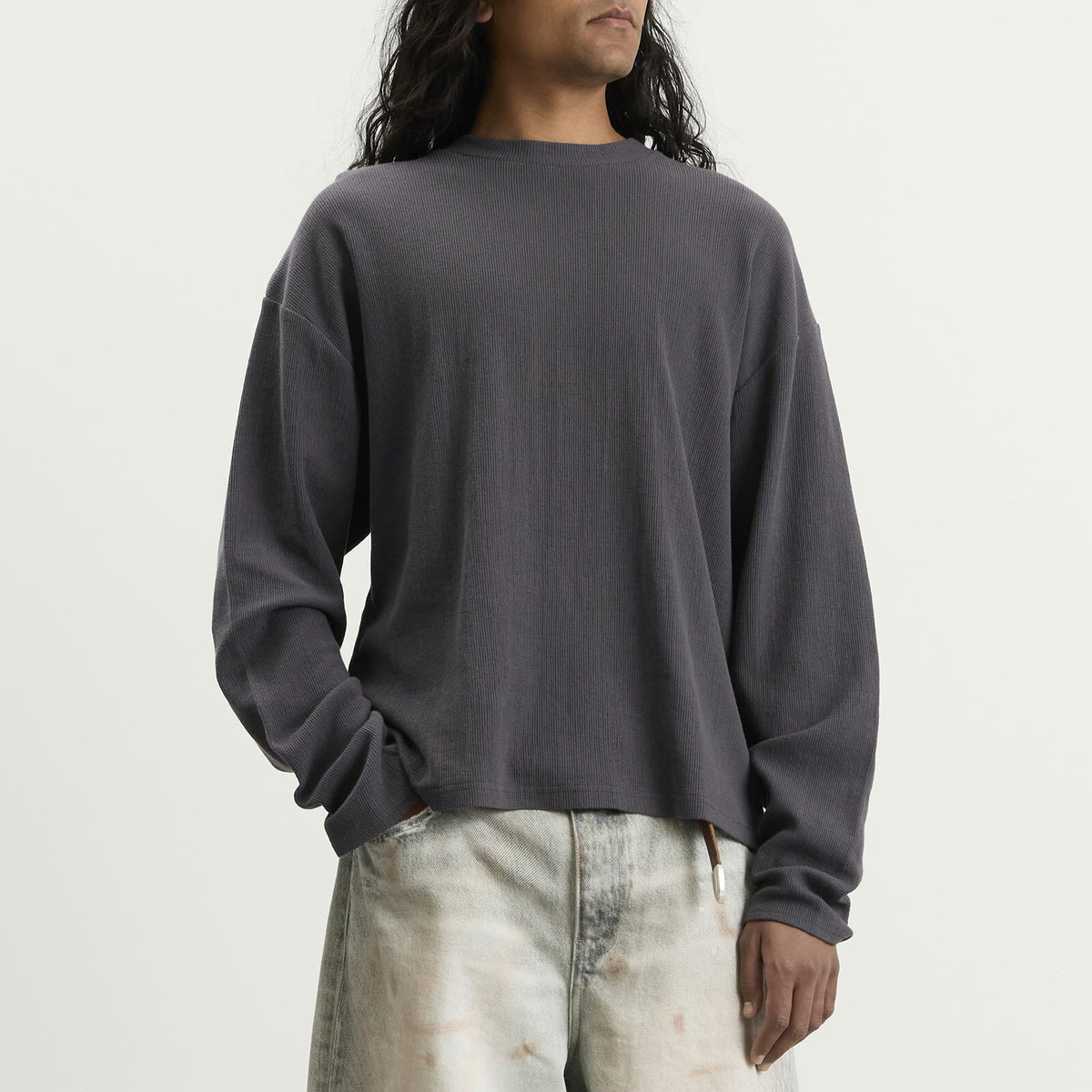 Won Hundred Men's Steven Long Sleeve Ribbed T-shirt in Asphalt