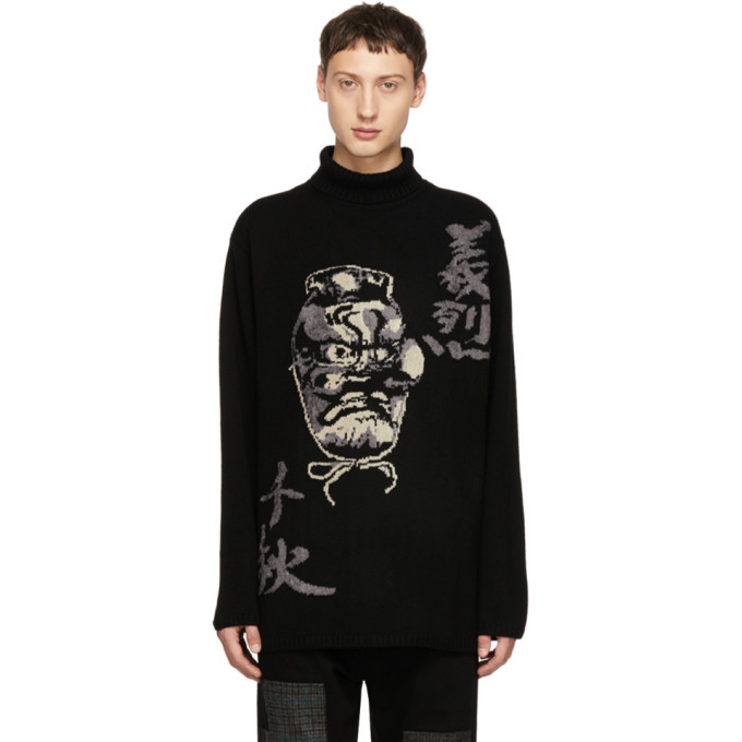 Yohji Yamamoto Black Intarsia Hannya Turtleneck Yohji Yamamoto