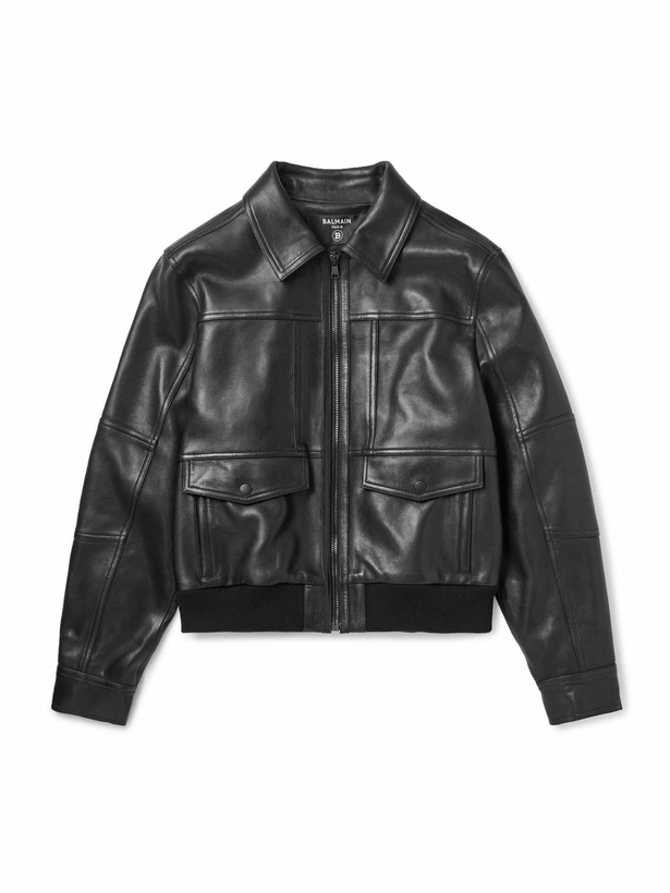 Photo: Balmain - Slim-Fit Panelled Leather Bomber Jacket - Black